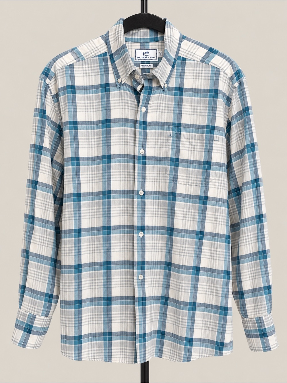 Southern Tide Men’s Medium Blue Plaid Button Down Classic Fit Shirt
